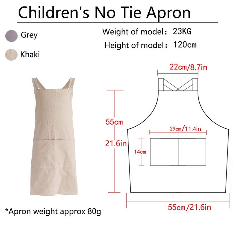 losofar Children Cotton Cross Back Apron Japanese Style Bib Home Clothes Painting Soft Comfort Pinafore Apron for Girls Boys (Khaki, 21.6×21.6inch) - Image 4