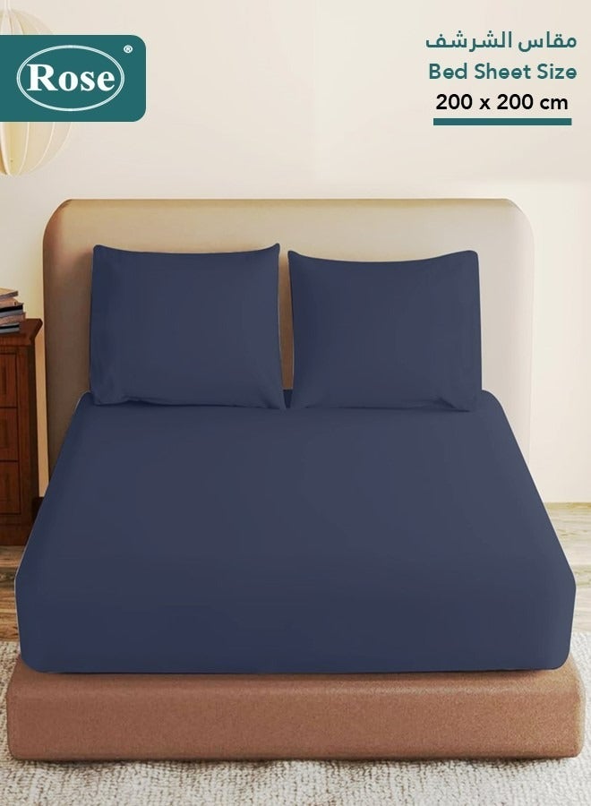 Rose Luxurious Plain Fitted Sheet with Deep Pockets and Pillow Cases, Bed Sheet 3-Pieces Set, Soft & Cozy Microfiber Breathable and Cooling, King Size 200x200+38 cm, Black - Dark Blue - Image 1