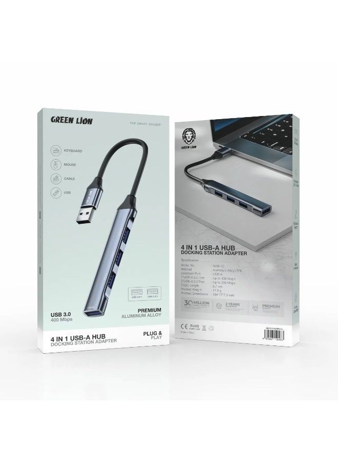 GREEN LION 4 IN 1 USB-A Hub & Docking Station Adapter / PD 100W / 1×USB-A 3.0 & 3×USB-A 2.0 Ports / Plug & Play / Universal Compatibility / Up to 400 Mbps High Speed Data Transfer / for Laptop & Keyboard & Mouse & Cables - Black - Image 3