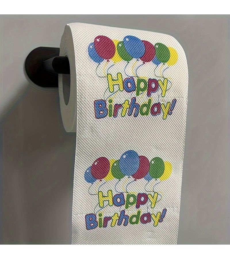 1 Happy Birthday Balloon Design Printed Toilet Paper Roll Fun Creative Gift For Friends Girlfriend Home Use Native Wood Pulp - Image 2