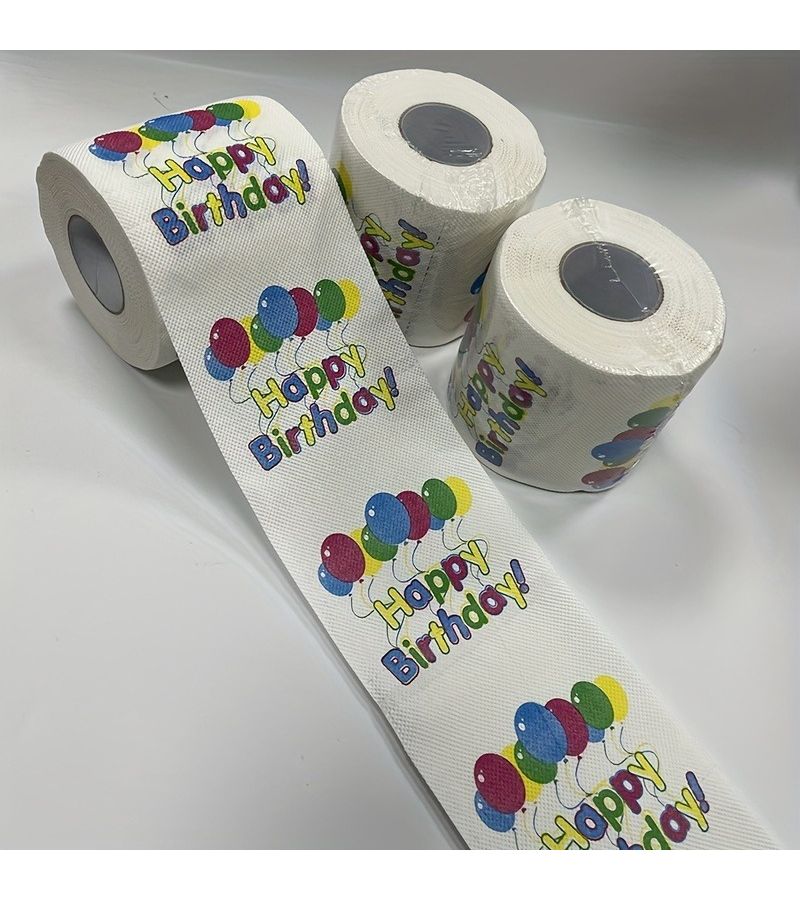 1 Happy Birthday Balloon Design Printed Toilet Paper Roll Fun Creative Gift For Friends Girlfriend Home Use Native Wood Pulp - Image 1