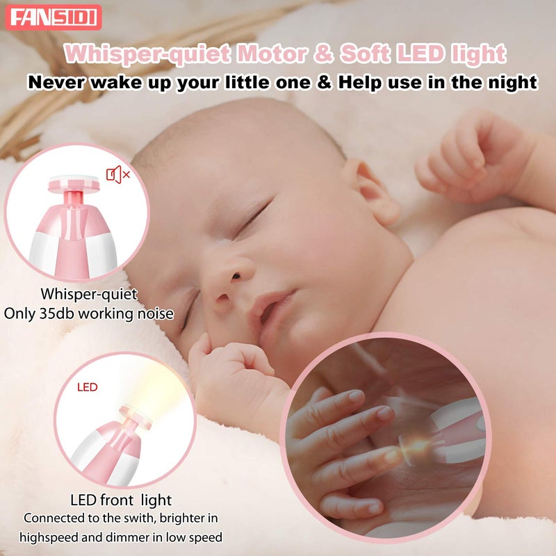 FANSIDI Baby Nail File Electric Nail Trimmer Safe Baby Nail Clippers Manicure Set with 10 Grinding Heads 8 Sandpapers, Trim Polish Groom for Newborn Infant Toddler or Adult Toes Fingernails Care, Pink - Image 3