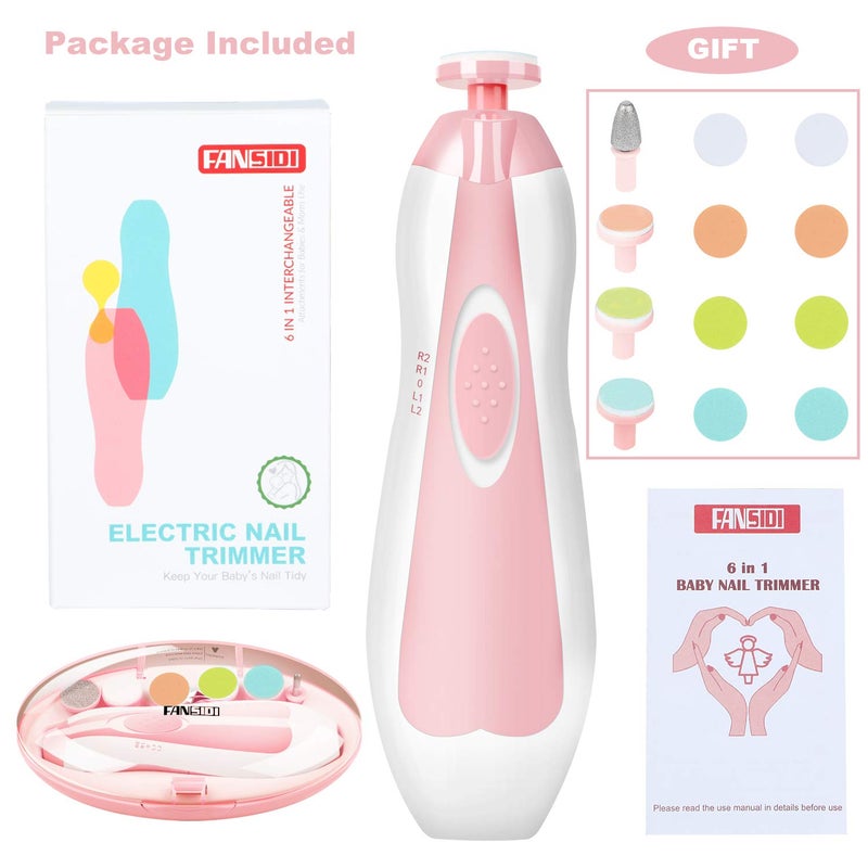 FANSIDI Baby Nail File Electric Nail Trimmer Safe Baby Nail Clippers Manicure Set with 10 Grinding Heads 8 Sandpapers, Trim Polish Groom for Newborn Infant Toddler or Adult Toes Fingernails Care, Pink - Image 5