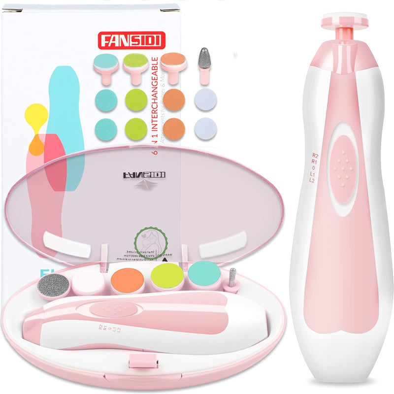 FANSIDI Baby Nail File Electric Nail Trimmer Safe Baby Nail Clippers Manicure Set with 10 Grinding Heads 8 Sandpapers, Trim Polish Groom for Newborn Infant Toddler or Adult Toes Fingernails Care, Pink - Image 1