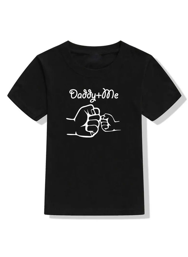 Boys Casual T Shirt Black Color With Daddy+Me Phrase Print Cute Fun Soft Cotton Short Sleeves And Round Neck Size 90  - Image 1