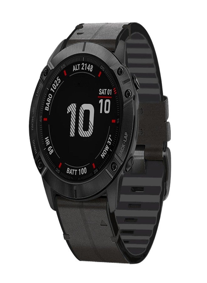 Abanen Leather Watch Bands for Fenix 6 / Fenix 5, QuickFit 22mm Soft Genuine Leather with Silicone Sweatproof Wrist Strap for Garmin Fenix 6 Pro/Sapphire,Approach S62/S60,Instinct,Quatix 6/5 (Black) - Image 3