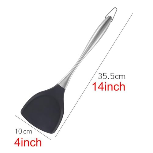 Oicia Stainless Steel Wok Spatula Utensils for Cooking, Silicone Solid Turner Spatula, Cooking Shovel, Fish Spatulas, Chinese Wok Shovel, Non-Stick Pancake Turner, Kitchen Utensils (Pack of 1, Black) - Image 2