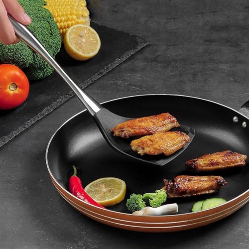 Oicia Stainless Steel Wok Spatula Utensils for Cooking, Silicone Solid Turner Spatula, Cooking Shovel, Fish Spatulas, Chinese Wok Shovel, Non-Stick Pancake Turner, Kitchen Utensils (Pack of 1, Black) - Image 4