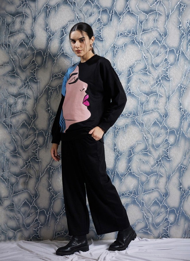 Athena سويت شيرت فليس أسود مزخرف للنساء - Image 3