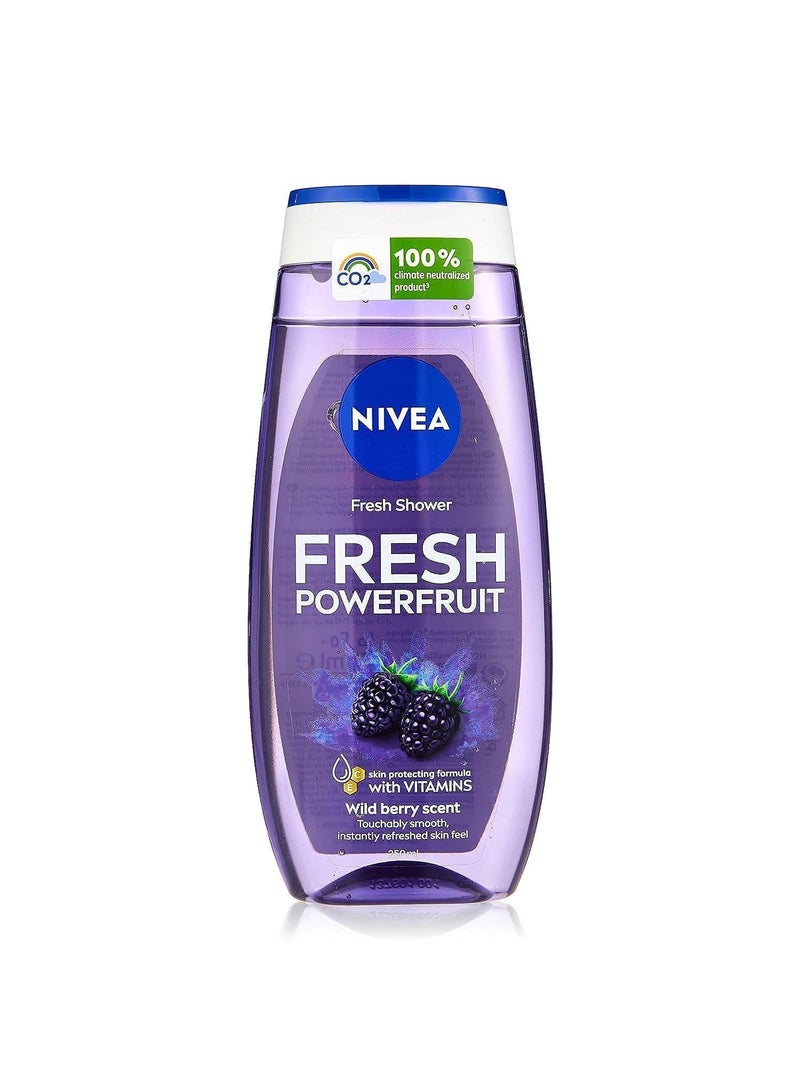 NIVEA Fresh Powerfruit Shower Gel Wild Berry Scent, 250ml Refreshing Formula for Energizing Shower Experience