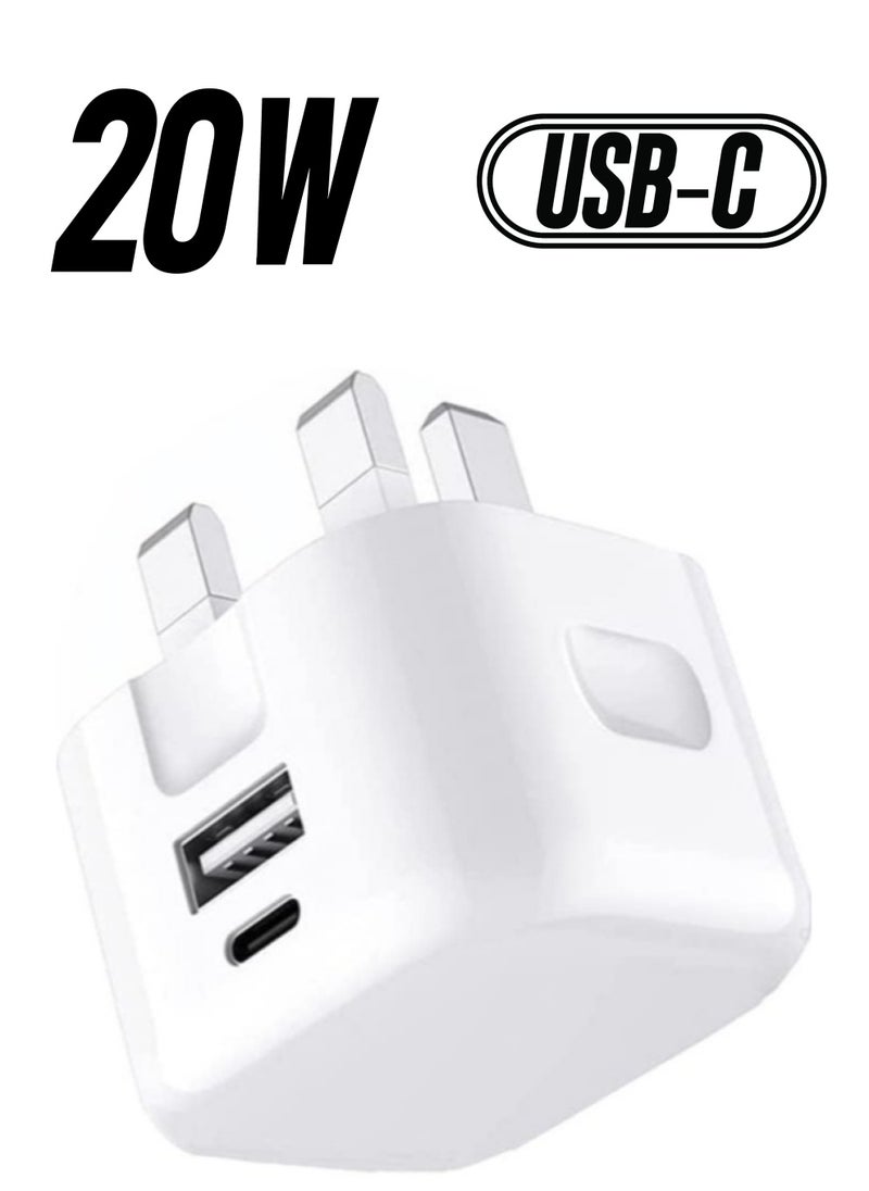 ELTRAZONE - Galaxy A04 / A04s / A04 Core USB C Charger Plug 20W Dual Port USB C Fast Charger PD&QC 3.0 USB C Charging Plug Power Delivery Wall Adapter For Samsung Galaxy A04 / A04S / A04 Core (WHITE) - Image 1