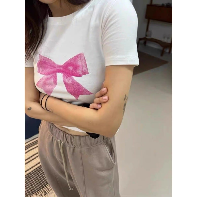 2024 Short-Sleeved T-Shirt Women'S Ins Trendy Summer All-Match Sweet Spice Girl High-Waist Navel Short Style Women - Image 4