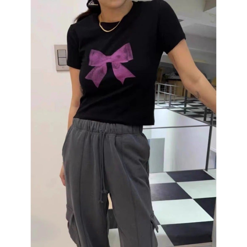 2024 Short-Sleeved T-Shirt Women'S Ins Trendy Summer All-Match Sweet Spice Girl High-Waist Navel Short Style Women - Image 1
