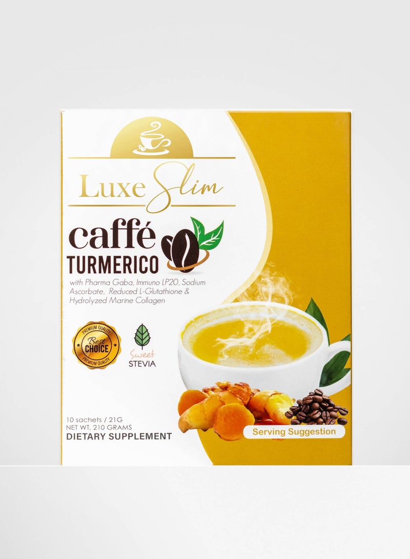 Luxe Slim Caffe Turmerico 10 Sachets | 21g Each | Turmeric Coffee with Collagen & Glutathione | Keto-Friendly, Antioxidant-Rich, Immune Boost - Image 1