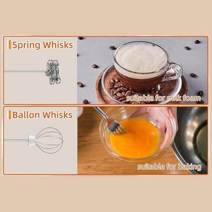 HIKKY Handheld Milk Frother Electric Coffee Milk Frother Rechargeable Egg Beater TwoEnd Replaceable Stainless Steel Stirring Rod ThreeSpeed Automatic Stirring With StandWhite - Image 2