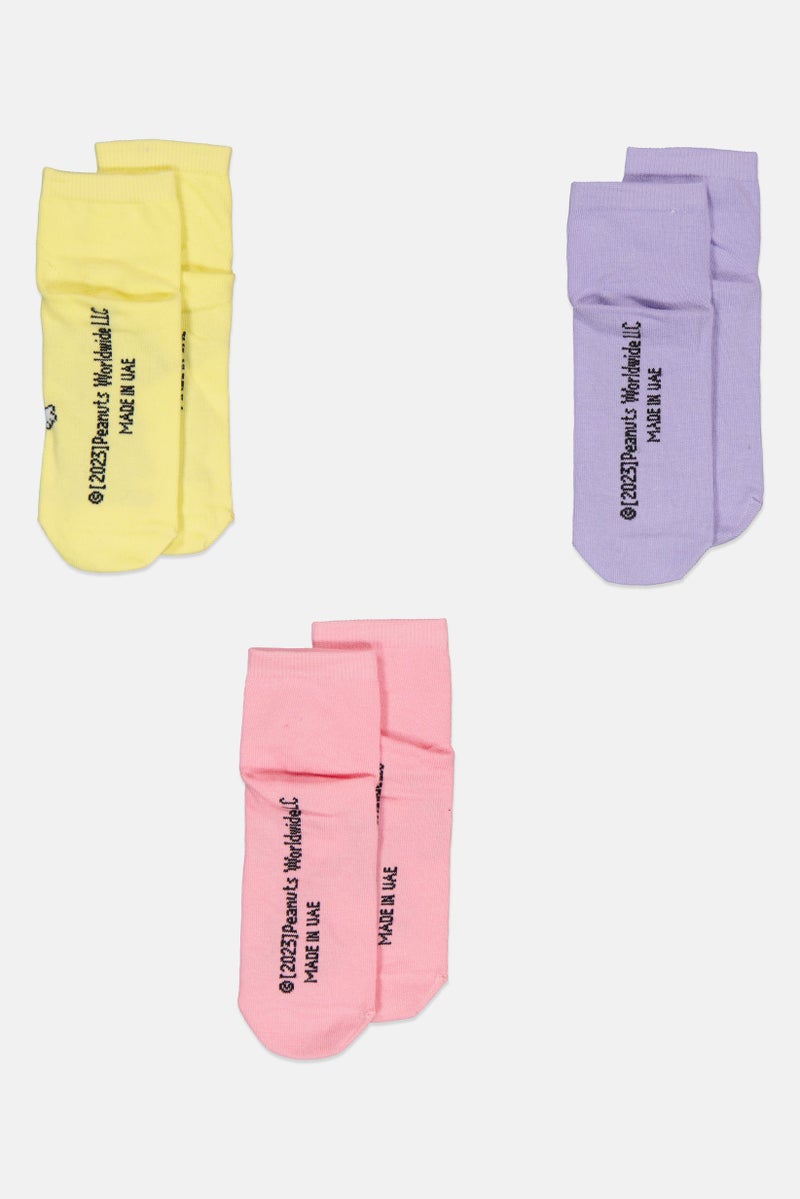 Peanuts جوارب كاحل للبنات للأطفال 3 أزواج، متعددة الألوان - Image 2