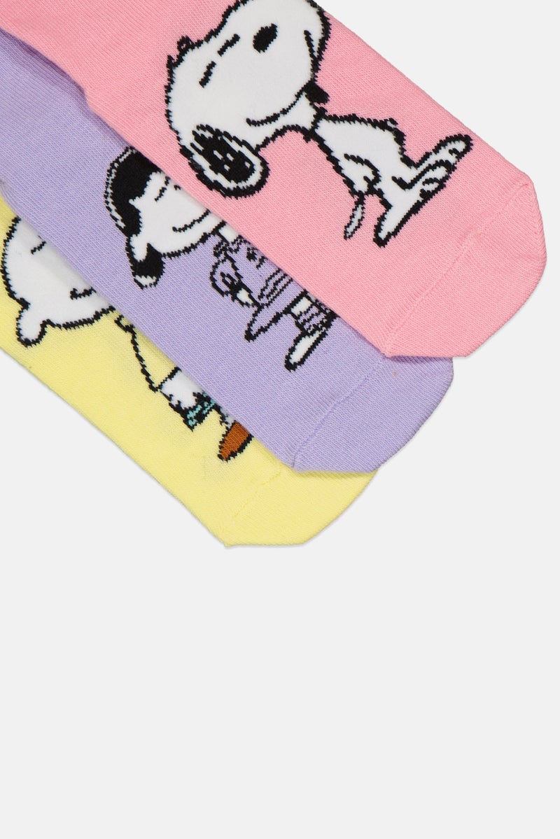 Peanuts جوارب كاحل للبنات للأطفال 3 أزواج، متعددة الألوان - Image 3