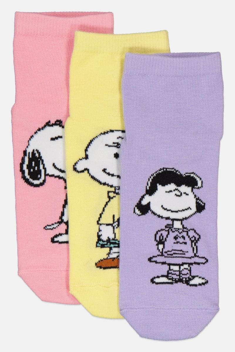 Peanuts جوارب كاحل للبنات للأطفال 3 أزواج، متعددة الألوان - Image 1