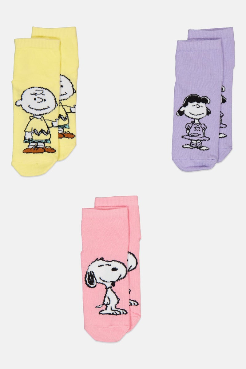 Peanuts جوارب كاحل للبنات للأطفال 3 أزواج، متعددة الألوان - Image 4
