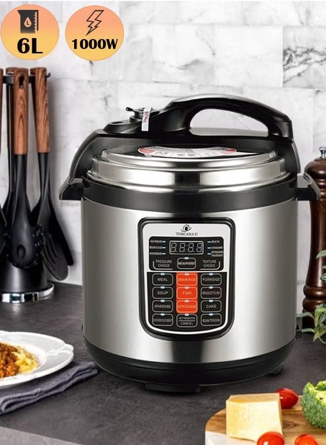 توسكانا يو قدر و طنجرة ضغط كهربائية سعة 6 لتر، 12 وظيفة، 1000 واط، أسود/رمادي مع عصارة فواكه و خضار كهربائية بقوة 800 واط و سعة 600 مل - Image 2