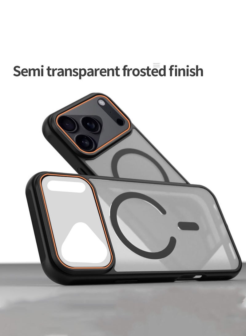 Wtech Apple iPhone 17 Pro 5G 2025 Hybrid Matte Translucent Back Cover Shockproof Hard PC Strong Magnetic Adsorption Case Cover (MCMPMN) - Black - Image 4