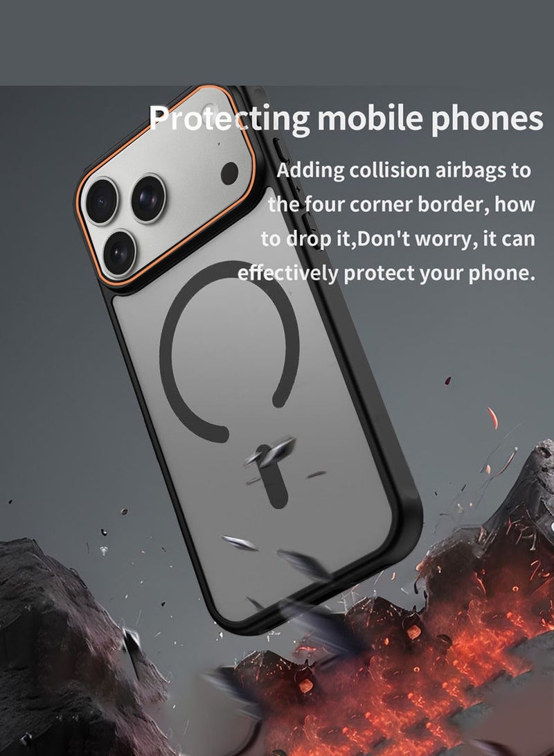 Wtech Apple iPhone 17 Pro 5G 2025 Hybrid Matte Translucent Back Cover Shockproof Hard PC Strong Magnetic Adsorption Case Cover (MCMPMN) - Black - Image 3