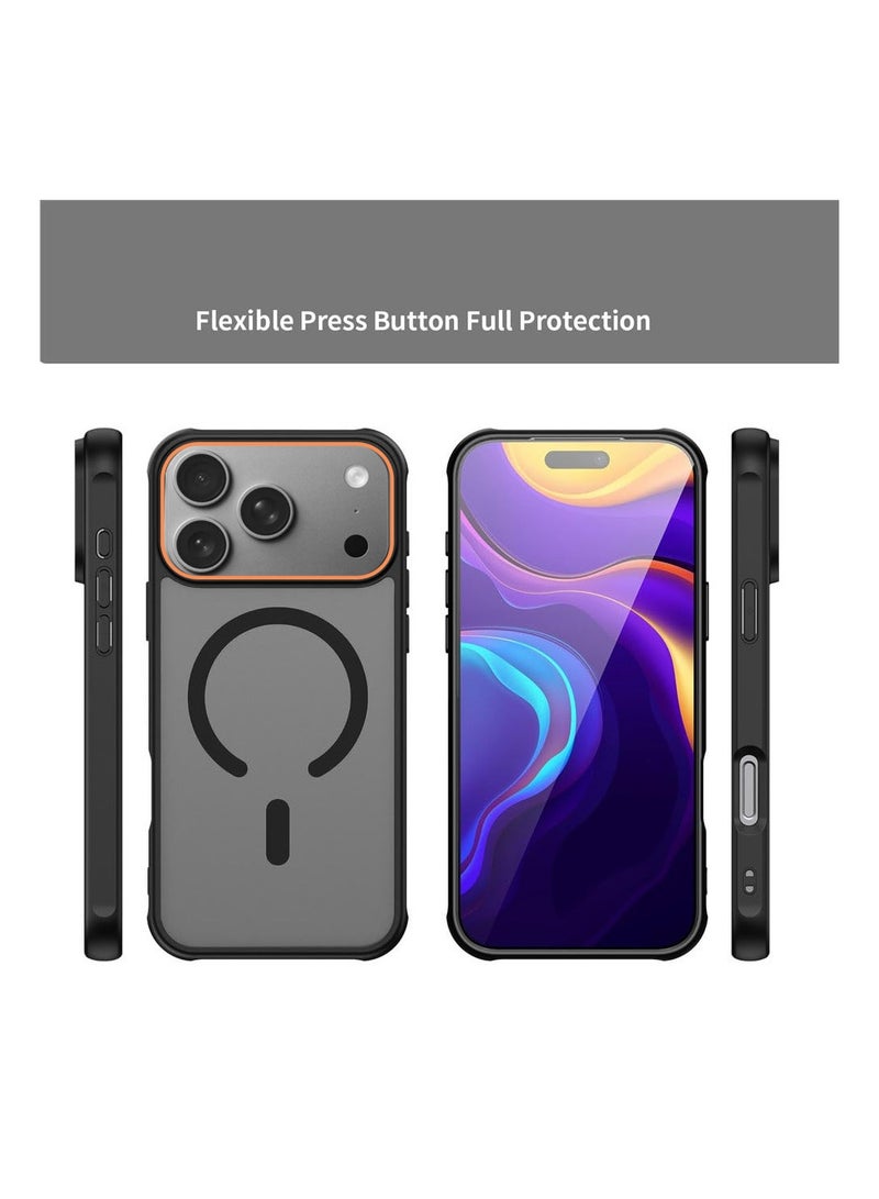 Wtech Apple iPhone 17 Pro 5G 2025 Hybrid Matte Translucent Back Cover Shockproof Hard PC Strong Magnetic Adsorption Case Cover (MCMPMN) - Black - Image 2