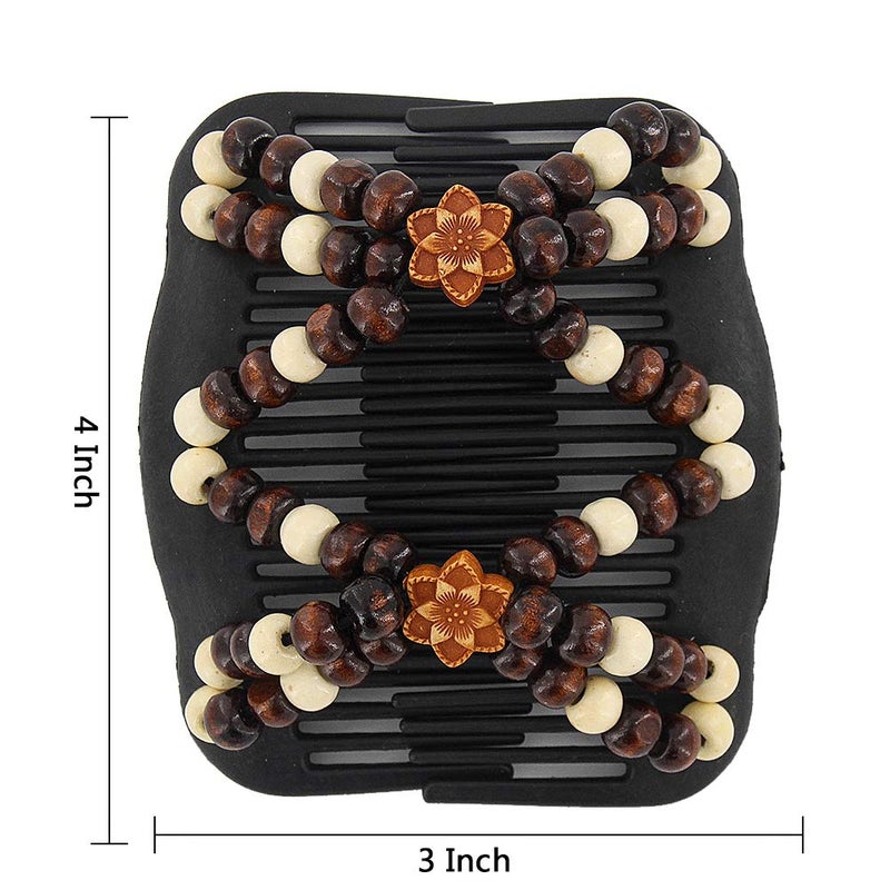 Yeshan Magic Hair Side Combs for Women Wood Beaded Stretch Double Clips Bun Maker Hair Accessories,Pack of 6 - Image 2