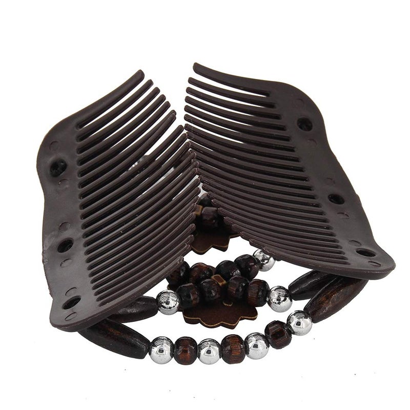 Yeshan Magic Hair Side Combs for Women Wood Beaded Stretch Double Clips Bun Maker Hair Accessories,Pack of 6 - Image 5