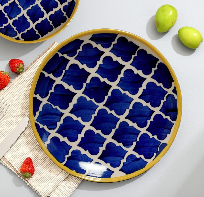 Freakway Hand-Painted Stoneware Moroccan Premium Ceramic 7-inch Quarter/Small Plate Set of 6 Pcs | Bone Ash Free | Microwave and Dishwasher Safe - Blue - Image 5