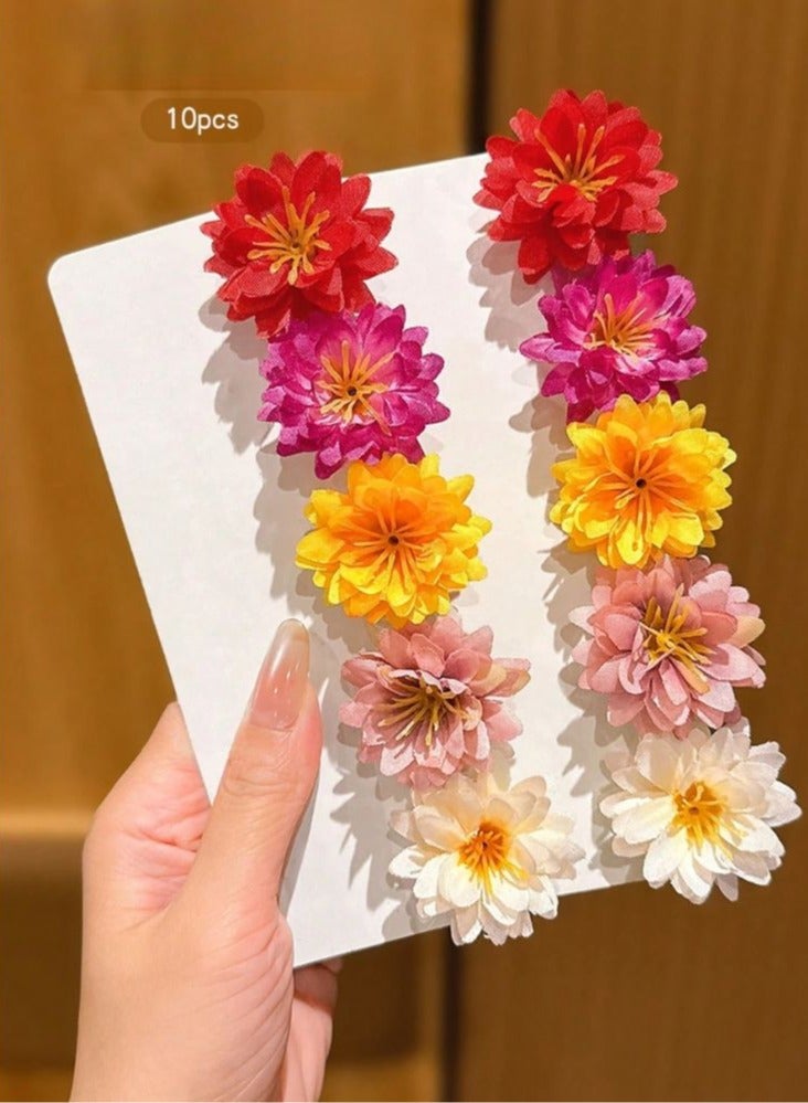 Flower design hair clips for girls add a beautiful touch to the hairstyle. Suitable for beach trips, summer parties and pools. Available in several bright colors. Set of 10 pieces. - Image 5