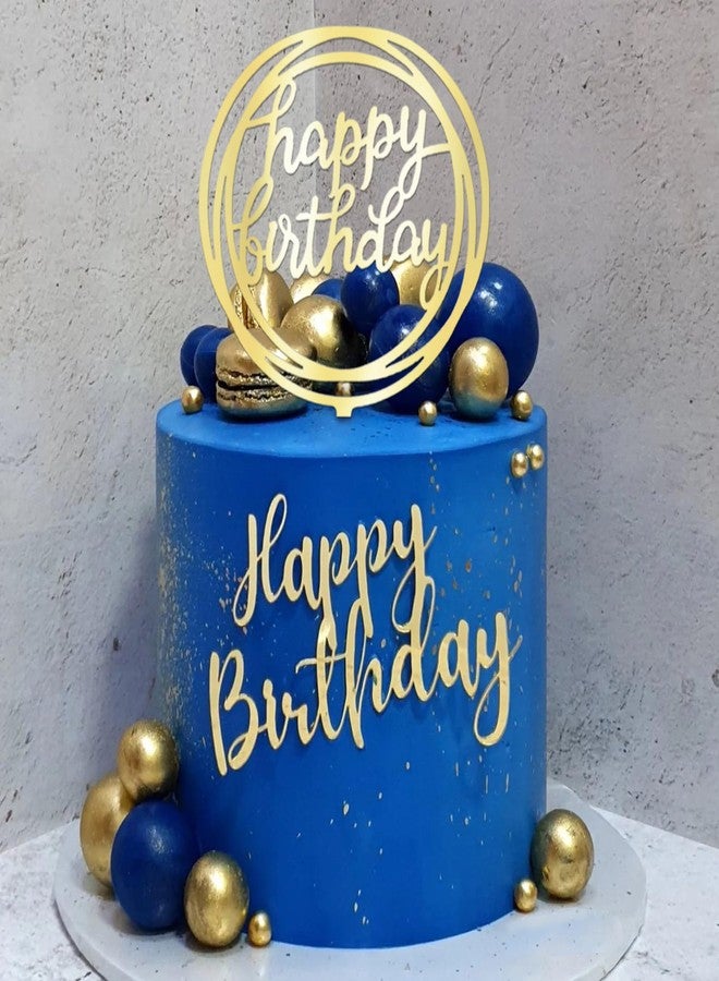 DRWATE Ball Cake Toppers Simplicity Blue Gold Ball Cake Toppers DIY Cake Insert Topper Foam Cake Balls Baking Decoration for Wedding Anniversary Birthday (Blue Gold) - Image 1