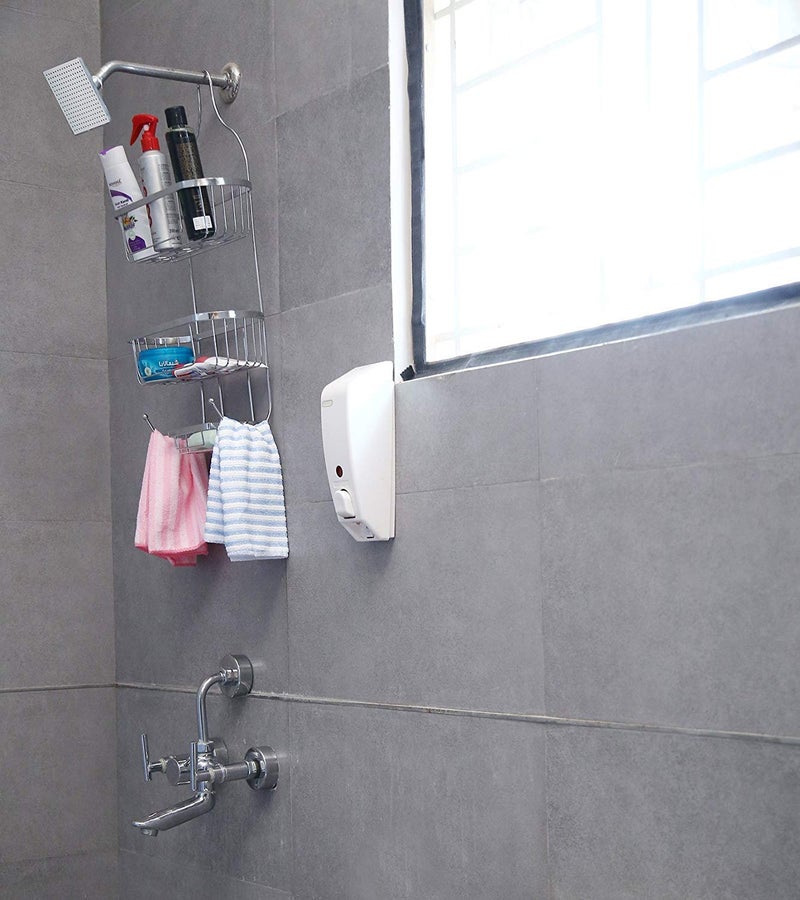 Kavid Stainless Steel Multipurpose Hanging Shower Caddy Holder Bathroom Shelf Shower Caddy Extra Wide Space for Shampoo Conditioner and Soap with Hooks - Image 3