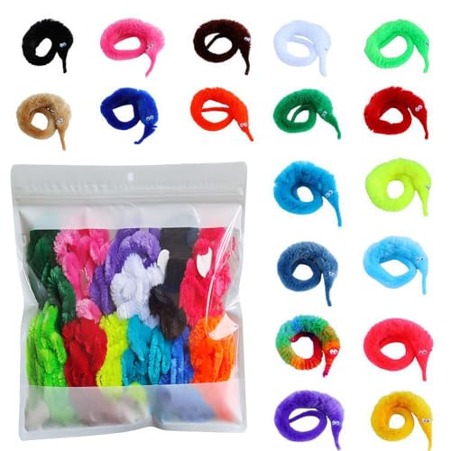 Comonc 100 Pcs Magic Twisty Worm Wiggly Twisty Fuzzy Worms on a String Magic Worm Toys for Party SuppliesRandom Colors - Image 1