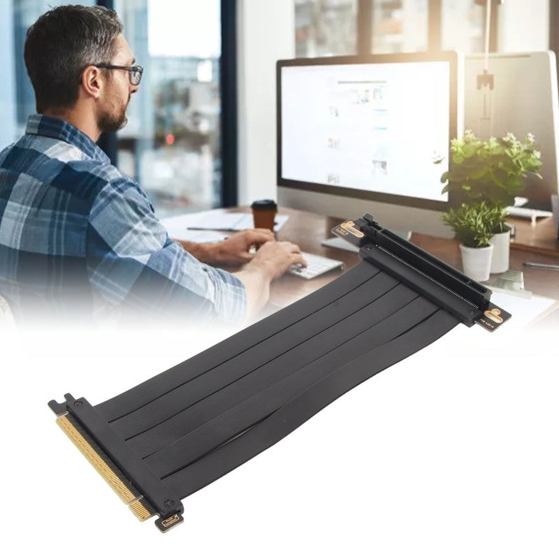 Pcie 4.0 X16 Riser Cable: 90 Degree Electromagnetic Shielding Slot, 128Gbps Transfer, Flexible Flat Design - Plug And Play Gpu Extension Cable For Rtx 40 Series, Rx 7000 Series And Desktop Pc Builds - Image 1