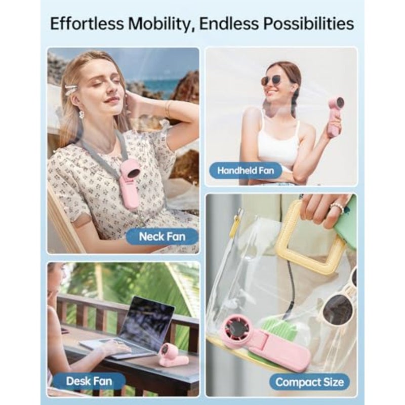 Portable Handheld Turbo Fan with Digital Display, 3-IN-1 Rechargeable Mini Travel Fan, Battery Operated, Foldable for Desk and Neck, High Speed Personal Cooling Fans for Outdoor Trip Beach - Image 5