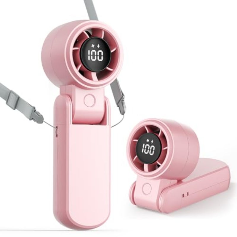 Portable Handheld Turbo Fan with Digital Display, 3-IN-1 Rechargeable Mini Travel Fan, Battery Operated, Foldable for Desk and Neck, High Speed Personal Cooling Fans for Outdoor Trip Beach - Image 1