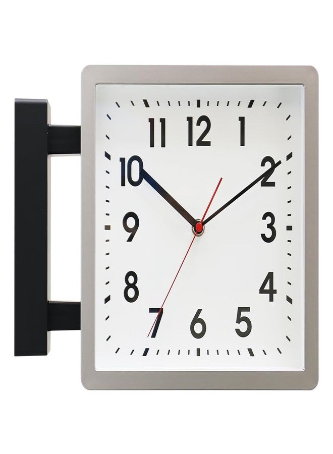 BESTIME 66295B Double Sided Plastic Wall Clock with Silver Frame.Simple Design Classic Station Clock,Quiet,Suitable for Home,Office,Living Room. - Image 1