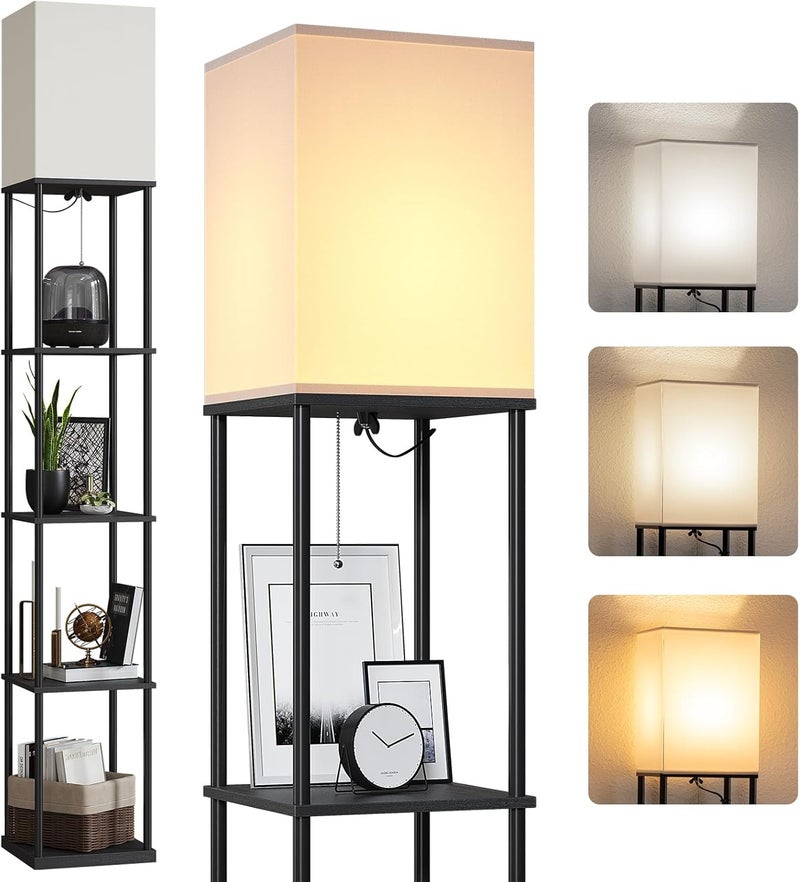 SUNMORY 5 Tier Floor Lamp with Shelves, Modern Square Standing Lamp with 3 Color Temperature Bulb, Corner Display Bookshelf Lamp for Living Room and Bedroom, Tall Shelf Floor Lamp - Image 1