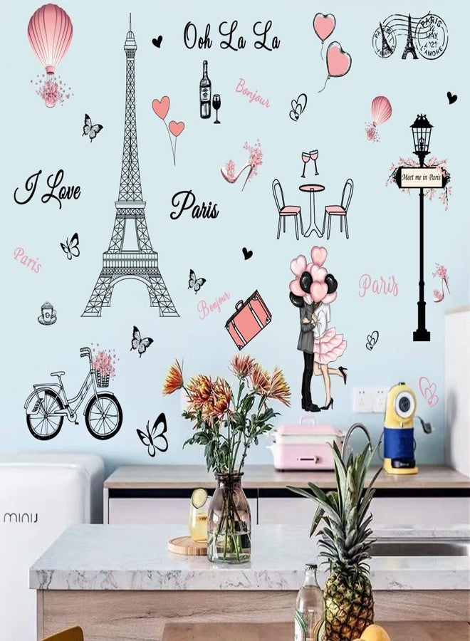Datesno Wall Sticker Removable Romantic Paris Eiffel Tower Sticker Pink Colorful Wall Decal Vinyl Wall Art for Girl Riding Art Decal Home Decor - Image 2