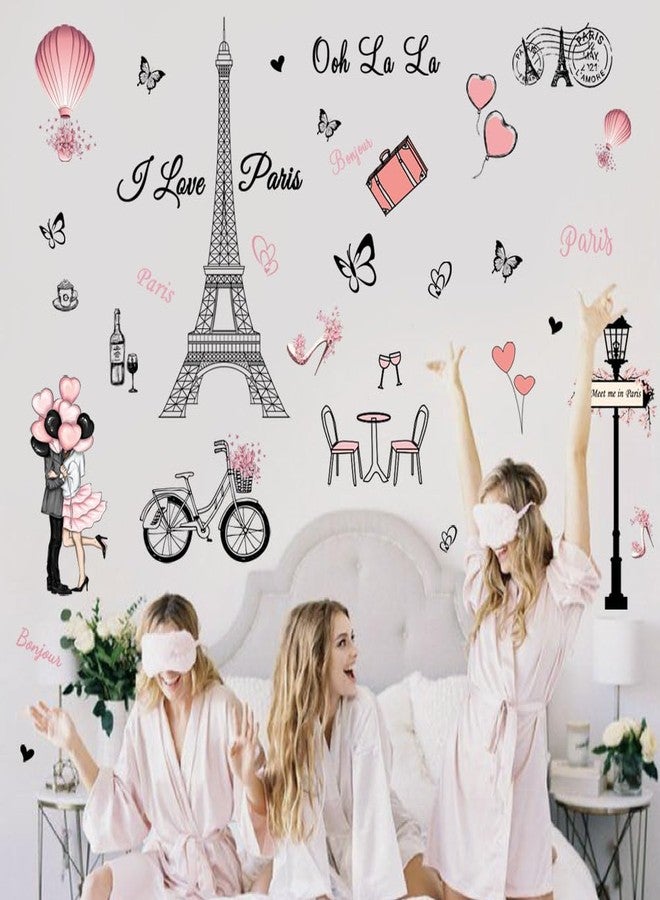 Datesno Wall Sticker Removable Romantic Paris Eiffel Tower Sticker Pink Colorful Wall Decal Vinyl Wall Art for Girl Riding Art Decal Home Decor - Image 4