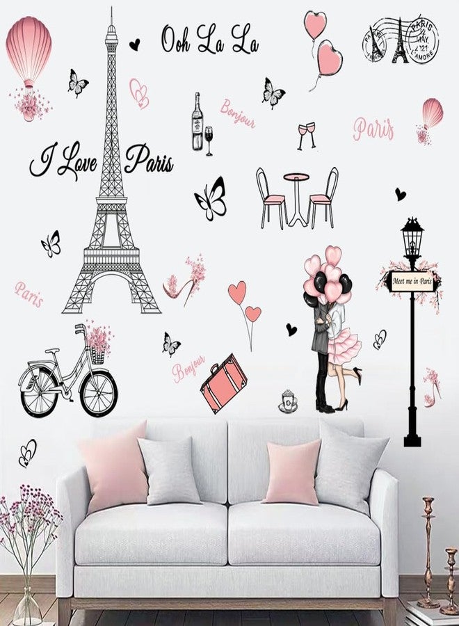 Datesno Wall Sticker Removable Romantic Paris Eiffel Tower Sticker Pink Colorful Wall Decal Vinyl Wall Art for Girl Riding Art Decal Home Decor - Image 1