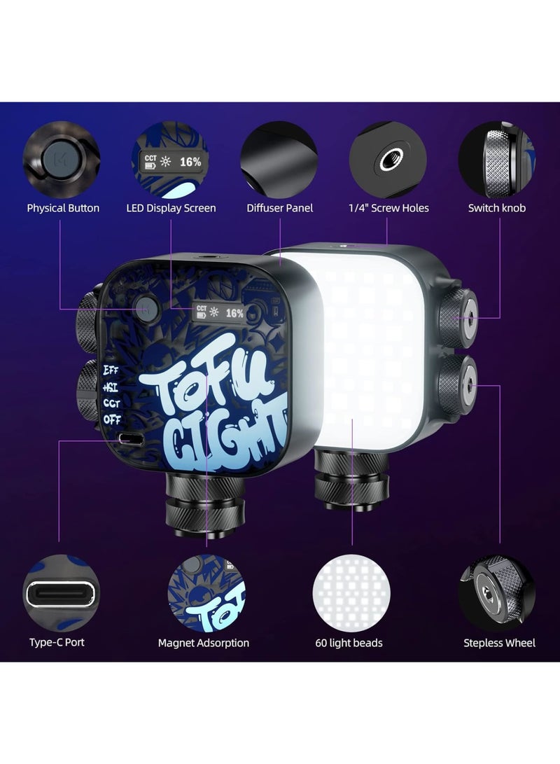SOLARAE Magnetic RGB Video Light, PHOTOOLEX Tofu Black knight Camera Light Mini 360¬∞ Full-Color LED Light for GoPro Studio Streaming Tiktok Vlog - Image 3