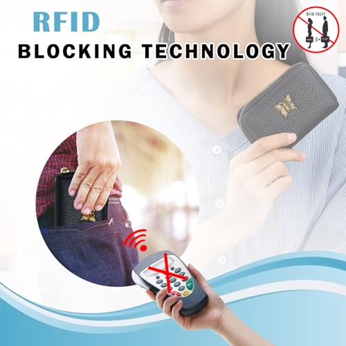 imeetu RFID Credit Card Holder for Women Genuine Leather Card Case Wallet with Zipper and Removable Keychain (Pink) - Image 5
