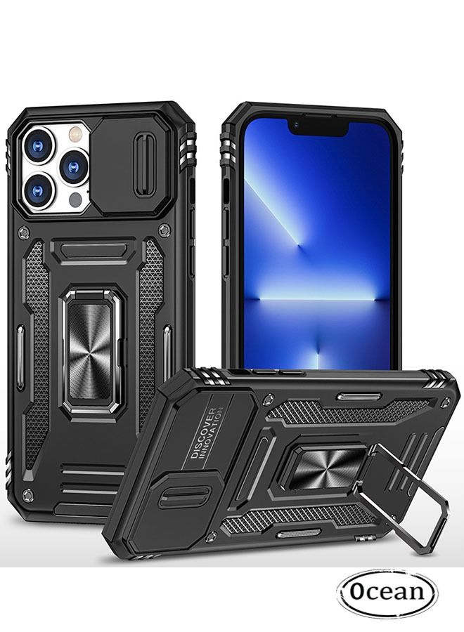 أوشن فون 15 برو حماية القضية ، انزلاق غطاء الكاميرا ، المدمج في 360 درجة قوس دوار الدائري ، الصف العسكرية اختبار الصدمة ، تنطبق على فون 15 برو 6.1 بوصة الثقيلة صدمة حماية القضية ، أسود - Image 1