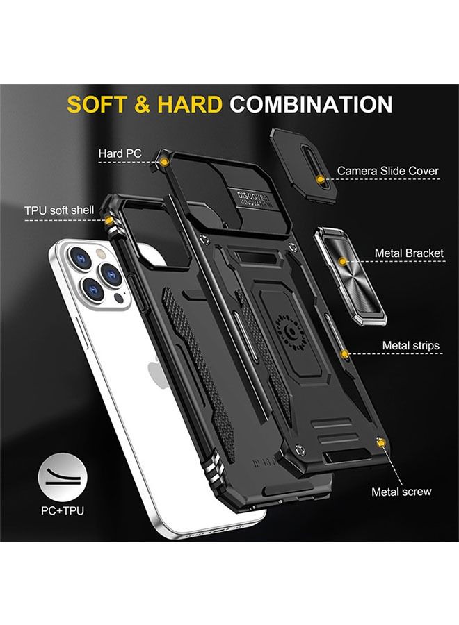 أوشن فون 15 برو حماية القضية ، انزلاق غطاء الكاميرا ، المدمج في 360 درجة قوس دوار الدائري ، الصف العسكرية اختبار الصدمة ، تنطبق على فون 15 برو 6.1 بوصة الثقيلة صدمة حماية القضية ، أسود - Image 3