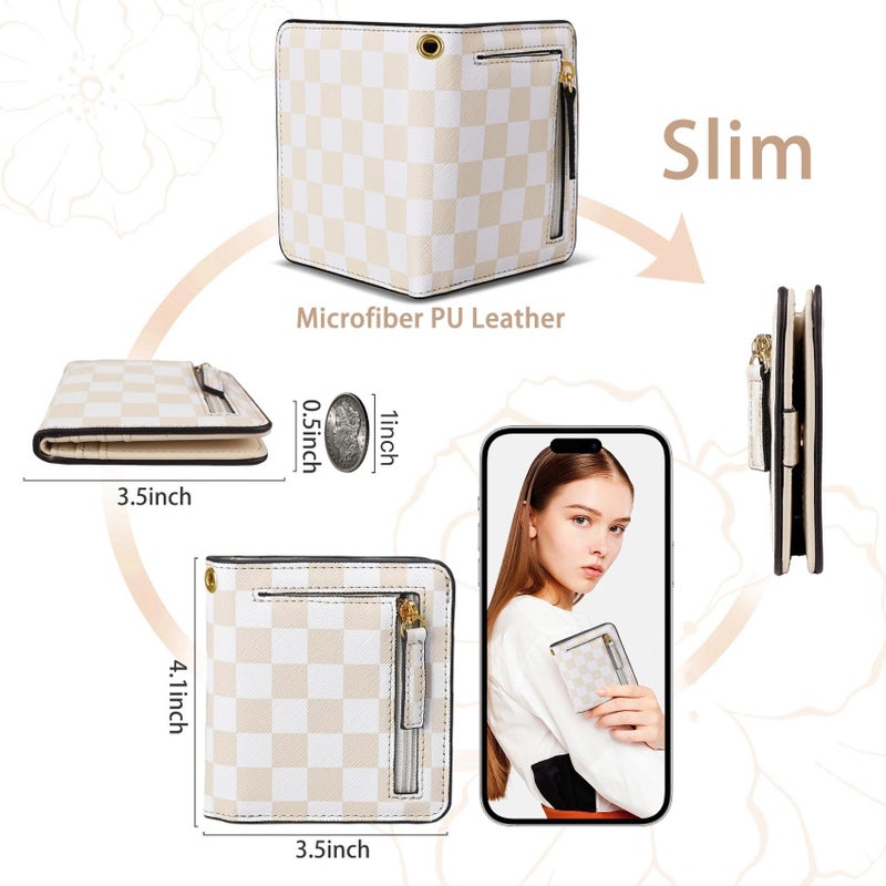 COSHAYSOO Personalized RFID Slim Bifold Wallet for Women Teen Girls with Wristlet Keychain, Cream Small Wallets Woman Cute Easter Basket Stuffers Birthday Travel Gifts for College Teenager Checkered - Image 5