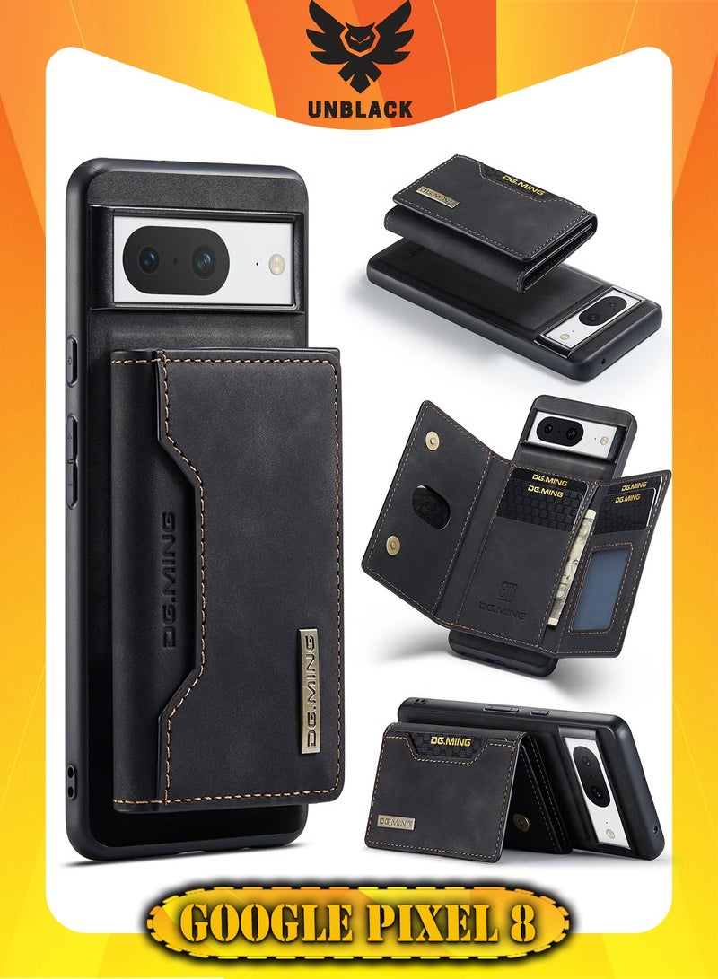 DGMING Wallet Case for Google Pixel 8, DG.MING Premium Leather Phone Case Back Cover Magnetic Detachable with Trifold Wallet Card Holder Pocket (Black) - Image 1