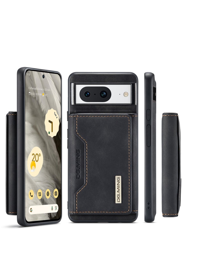 DGMING Wallet Case for Google Pixel 8, DG.MING Premium Leather Phone Case Back Cover Magnetic Detachable with Trifold Wallet Card Holder Pocket (Black) - Image 3