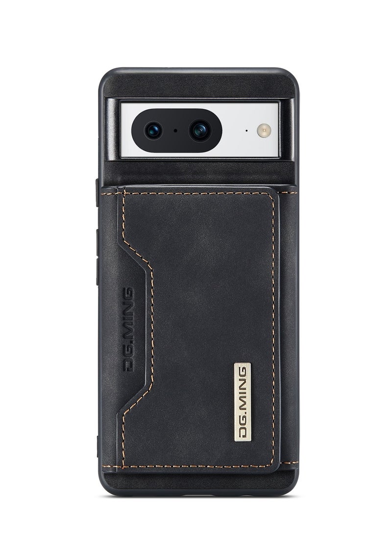 DGMING Wallet Case for Google Pixel 8, DG.MING Premium Leather Phone Case Back Cover Magnetic Detachable with Trifold Wallet Card Holder Pocket (Black) - Image 4